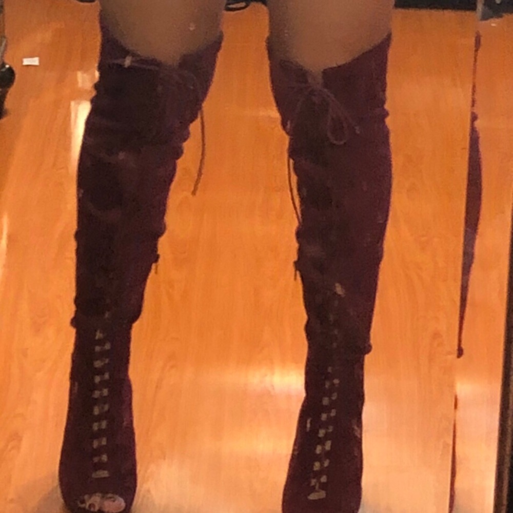 Burgundy over the knee boots